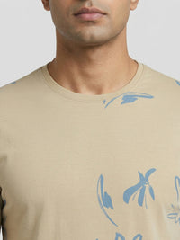 Men T-Shirt PRINT Beige Regular Fit