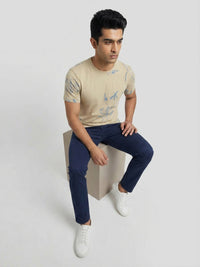 Men T-Shirt PRINT Beige Regular Fit