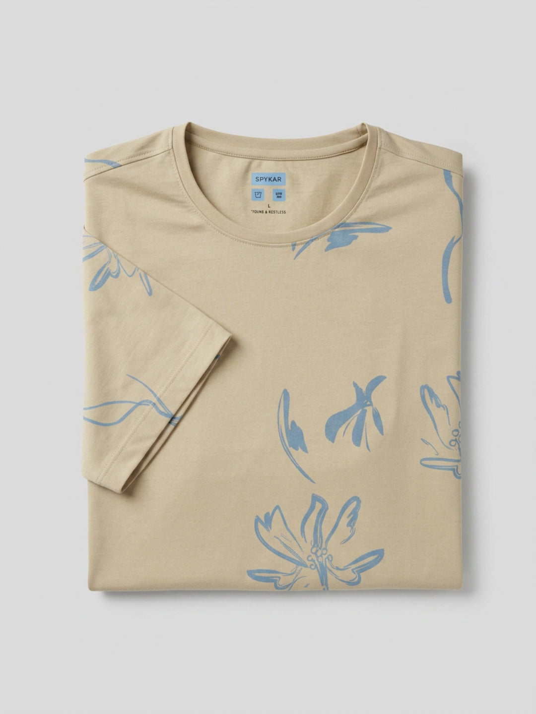 Men T-Shirt PRINT Beige Regular Fit