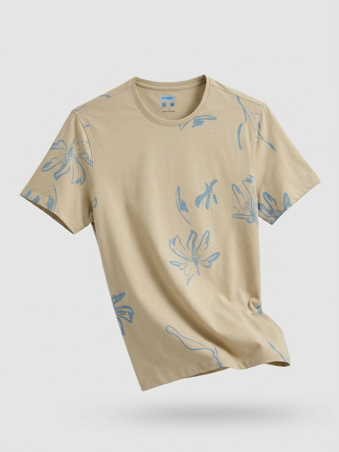 Men T-Shirt PRINT Beige Regular Fit