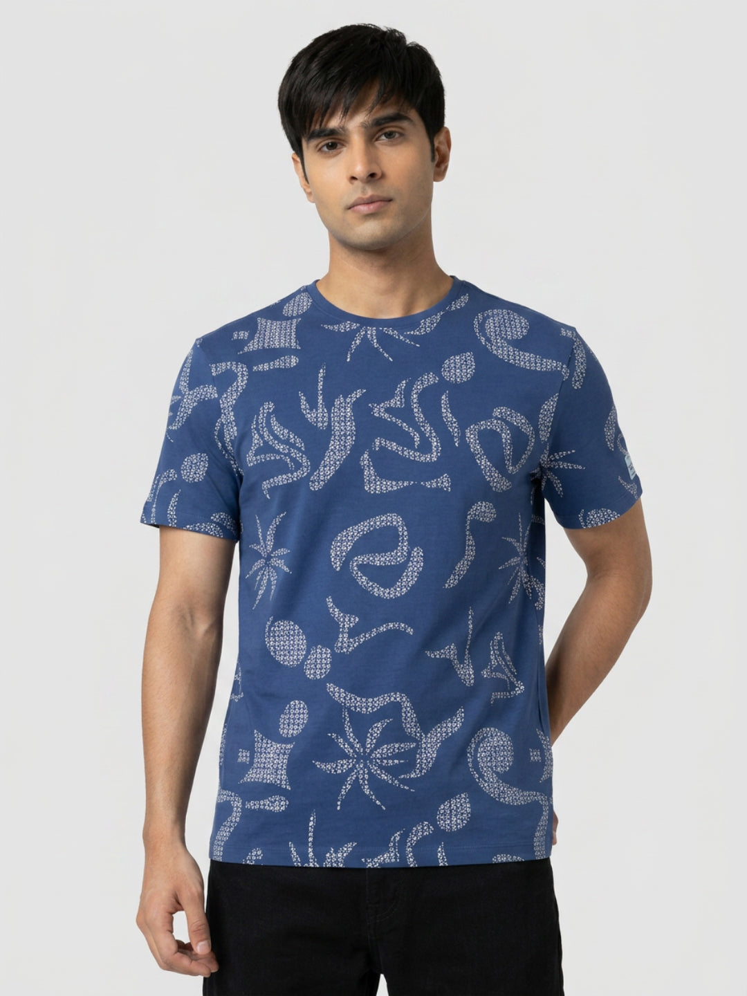 Men T-Shirt PRINT Blue Regular Fit