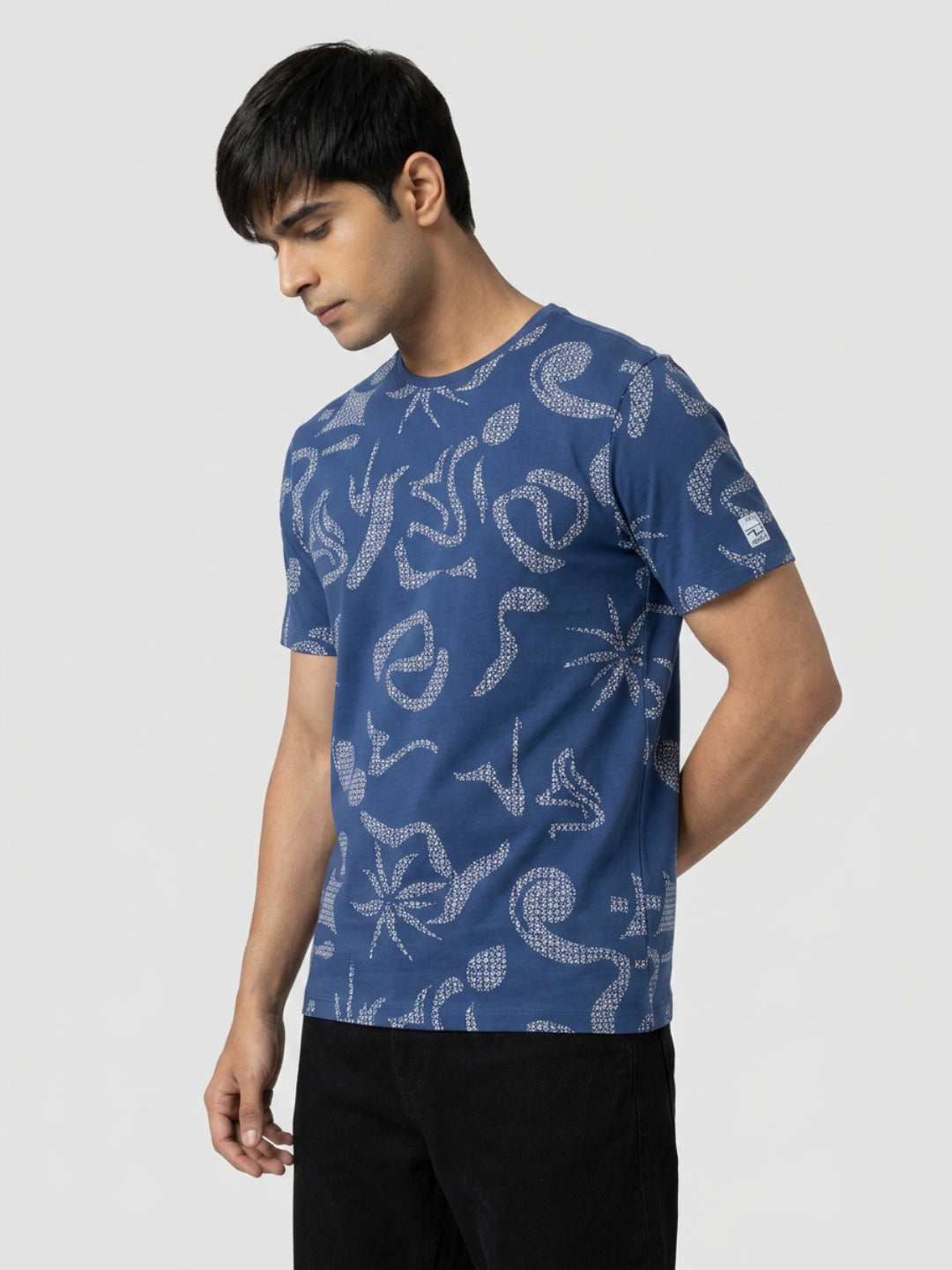 Men T-Shirt PRINT Blue Regular Fit