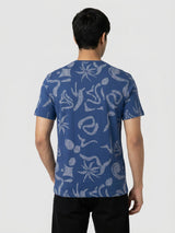 Men T-Shirt PRINT Blue Regular Fit