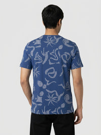 Men T-Shirt PRINT Blue Regular Fit