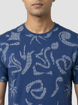 Men T-Shirt PRINT Blue Regular Fit
