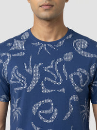 Men T-Shirt PRINT Blue Regular Fit