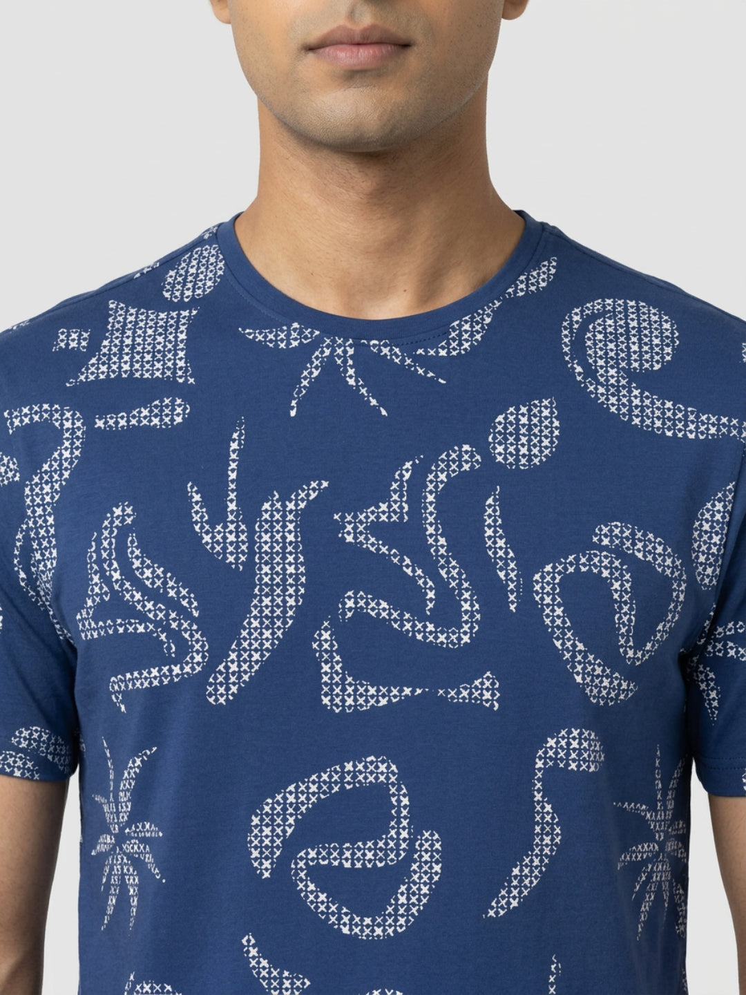 Men T-Shirt PRINT Blue Regular Fit