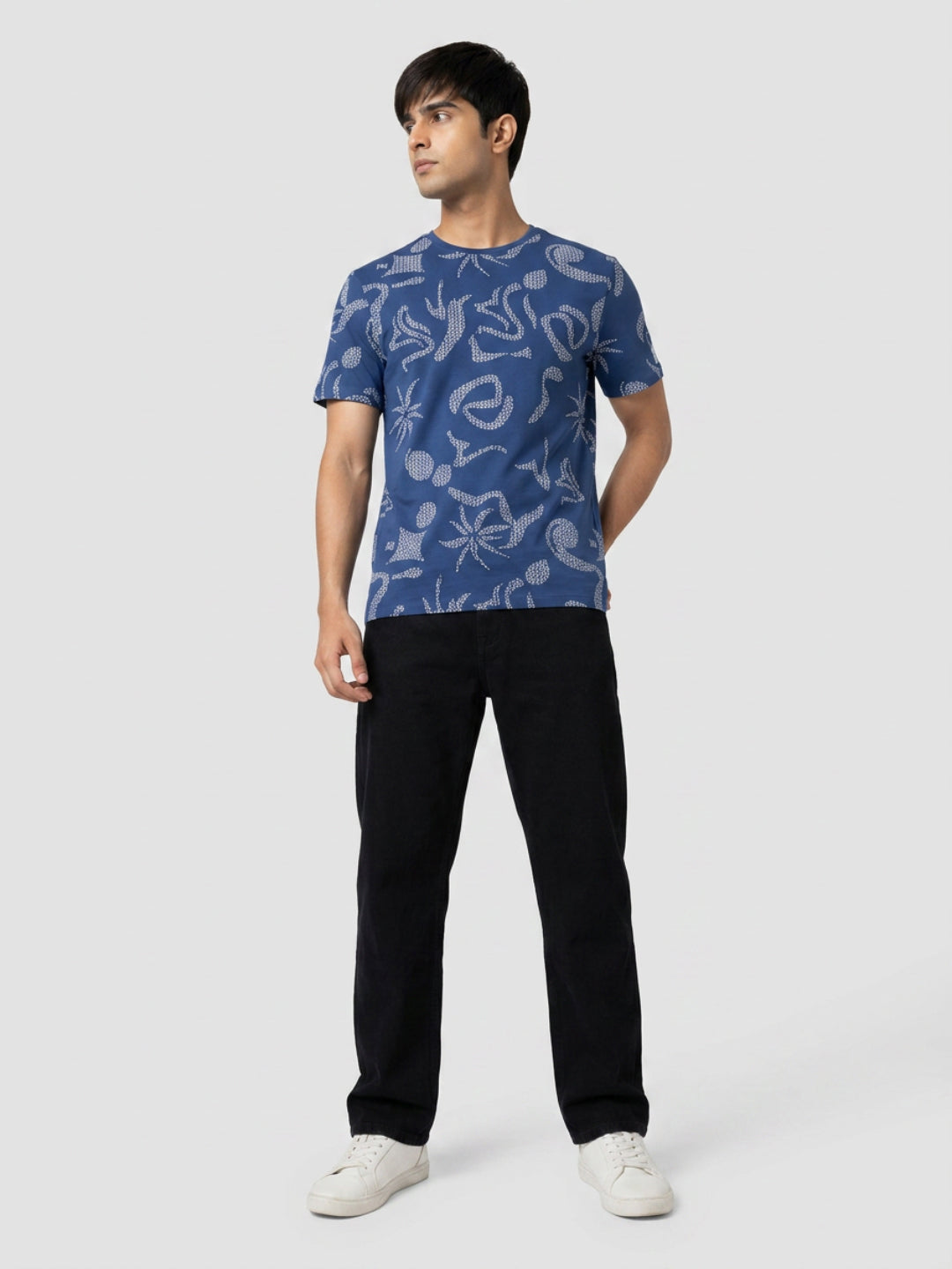 Men T-Shirt PRINT Blue Regular Fit