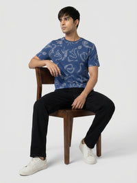 Men T-Shirt PRINT Blue Regular Fit
