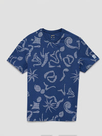 Men T-Shirt PRINT Blue Regular Fit