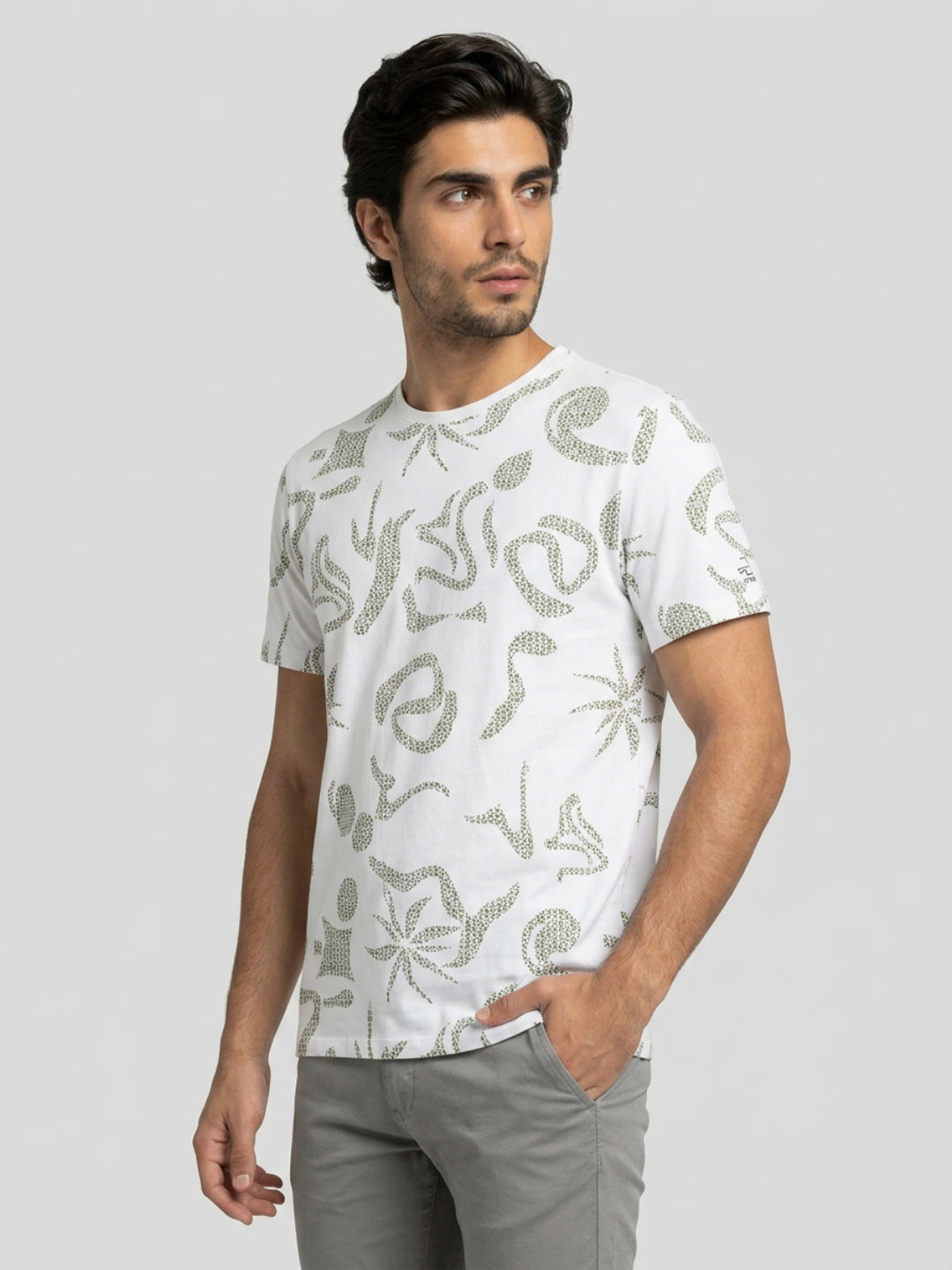 Men T-Shirt PRINT White Regular Fit