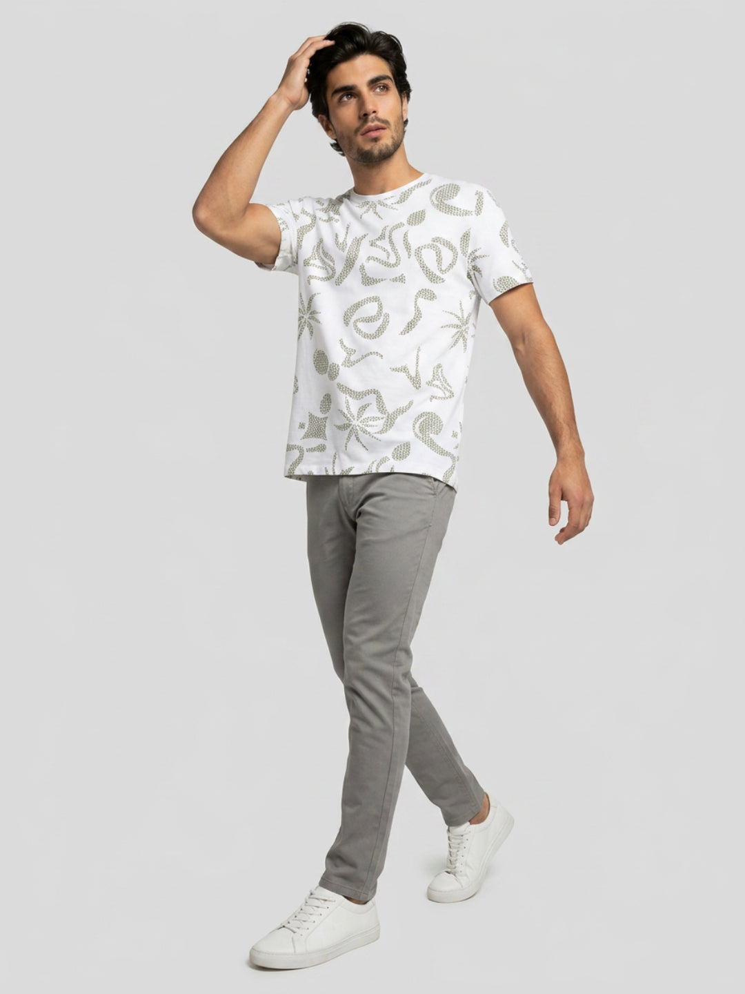Men T-Shirt PRINT White Regular Fit