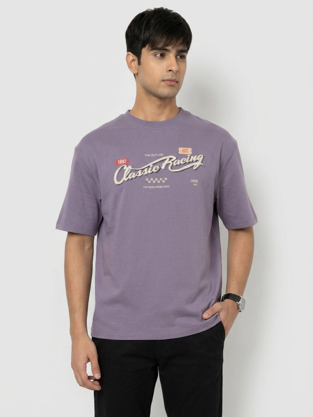 Men T-Shirt Graphic Purple Relaxed Fit