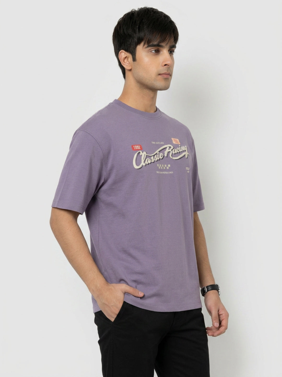 Men T-Shirt Graphic Purple Relaxed Fit