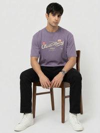 Men T-Shirt Graphic Purple Relaxed Fit
