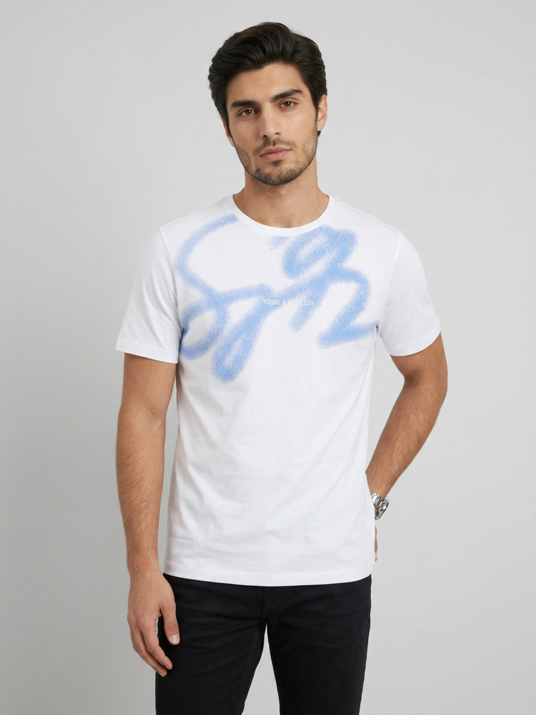 Men T-Shirt Graphic White Regular Fit
