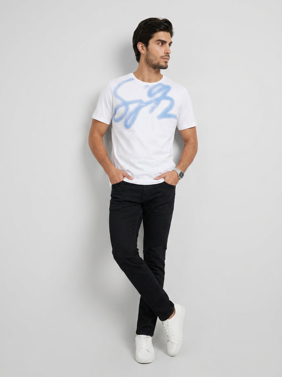 Men T-Shirt Graphic White Regular Fit