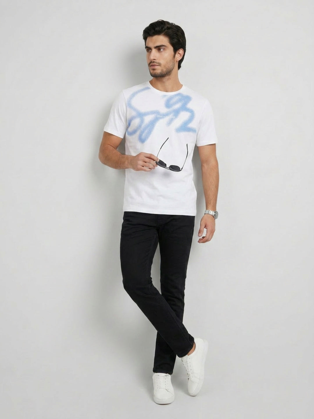Men T-Shirt Graphic White Regular Fit