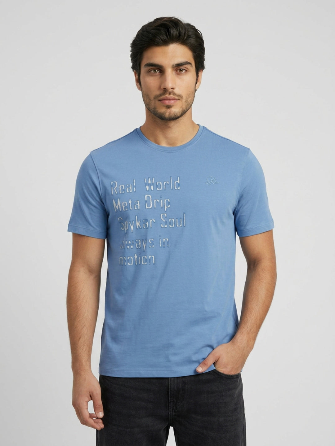 Men T-Shirt Graphic Blue Regular Fit