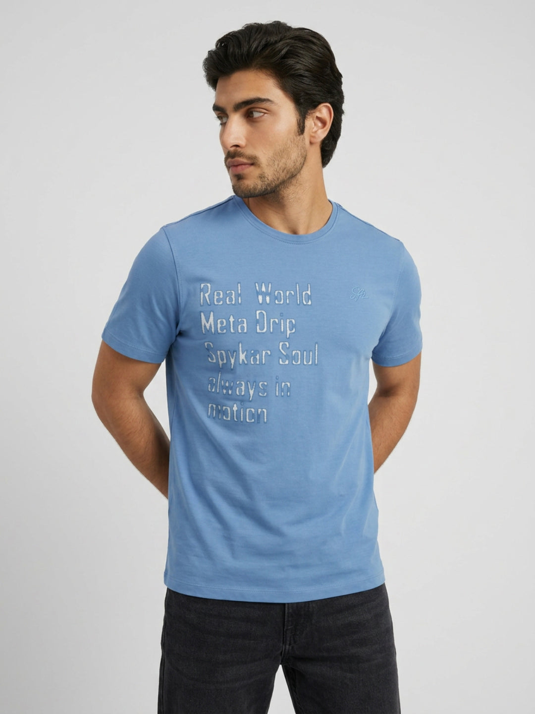 Men T-Shirt Graphic Blue Regular Fit