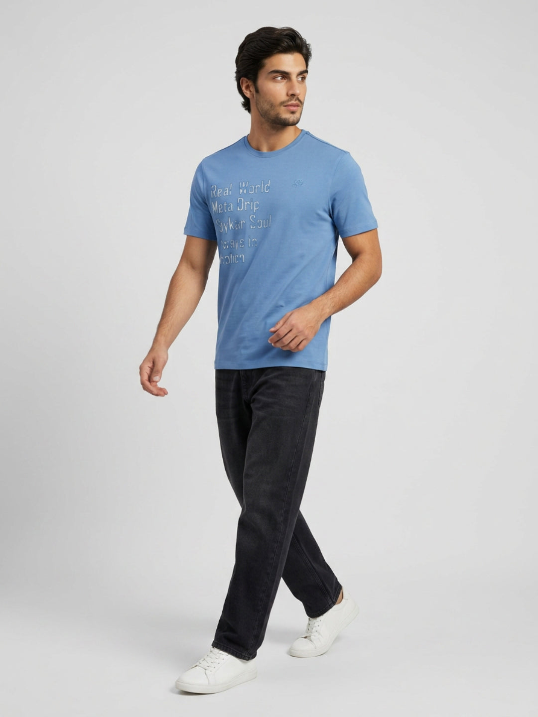 Men T-Shirt Graphic Blue Regular Fit