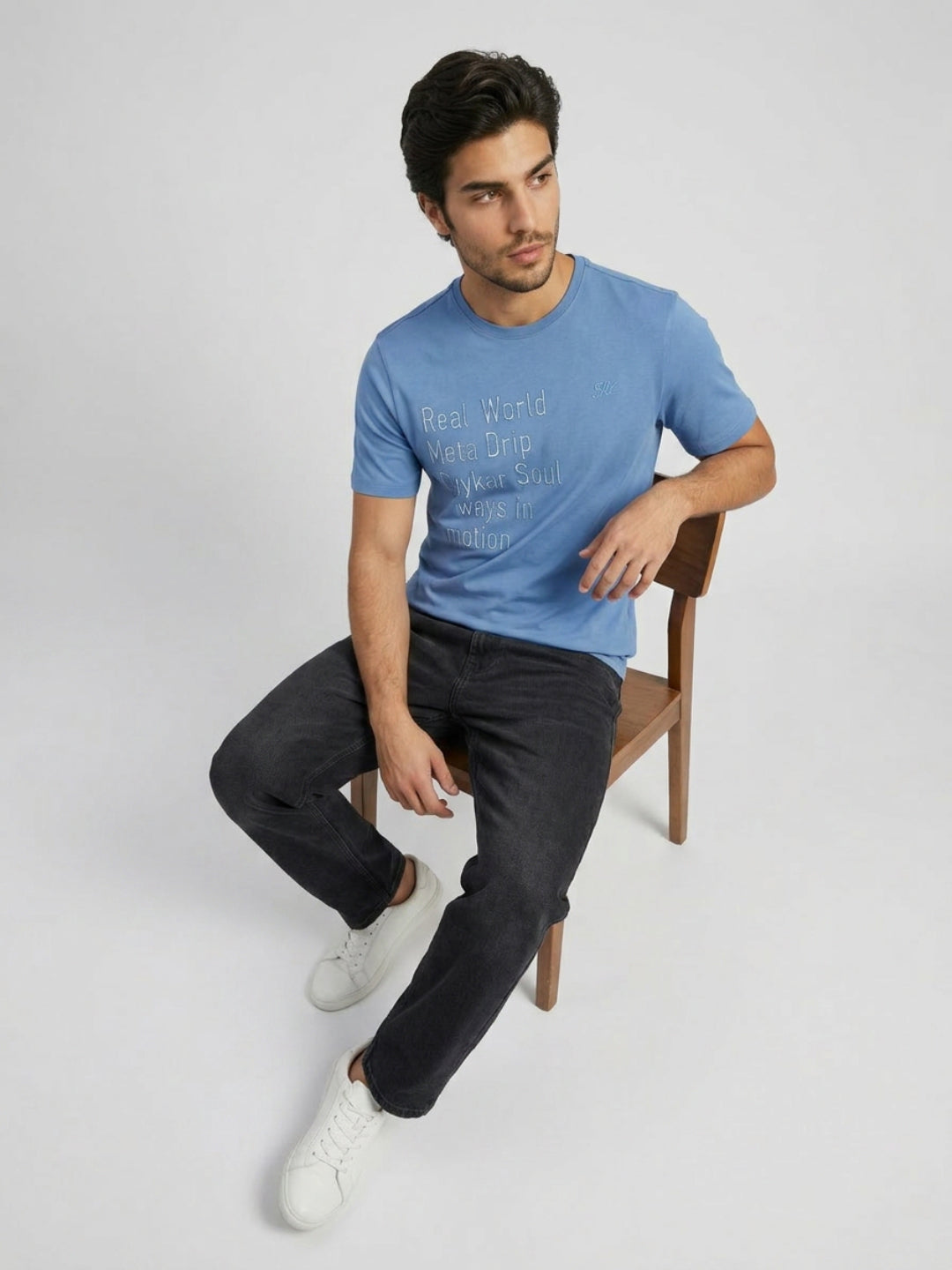 Men T-Shirt Graphic Blue Regular Fit