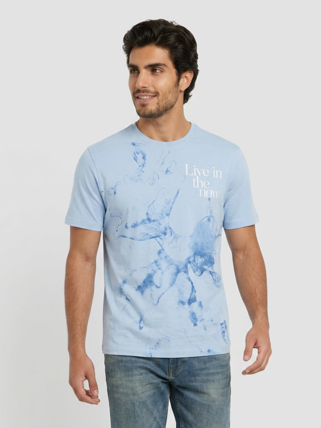 Men T-Shirt Graphic Blue Regular Fit