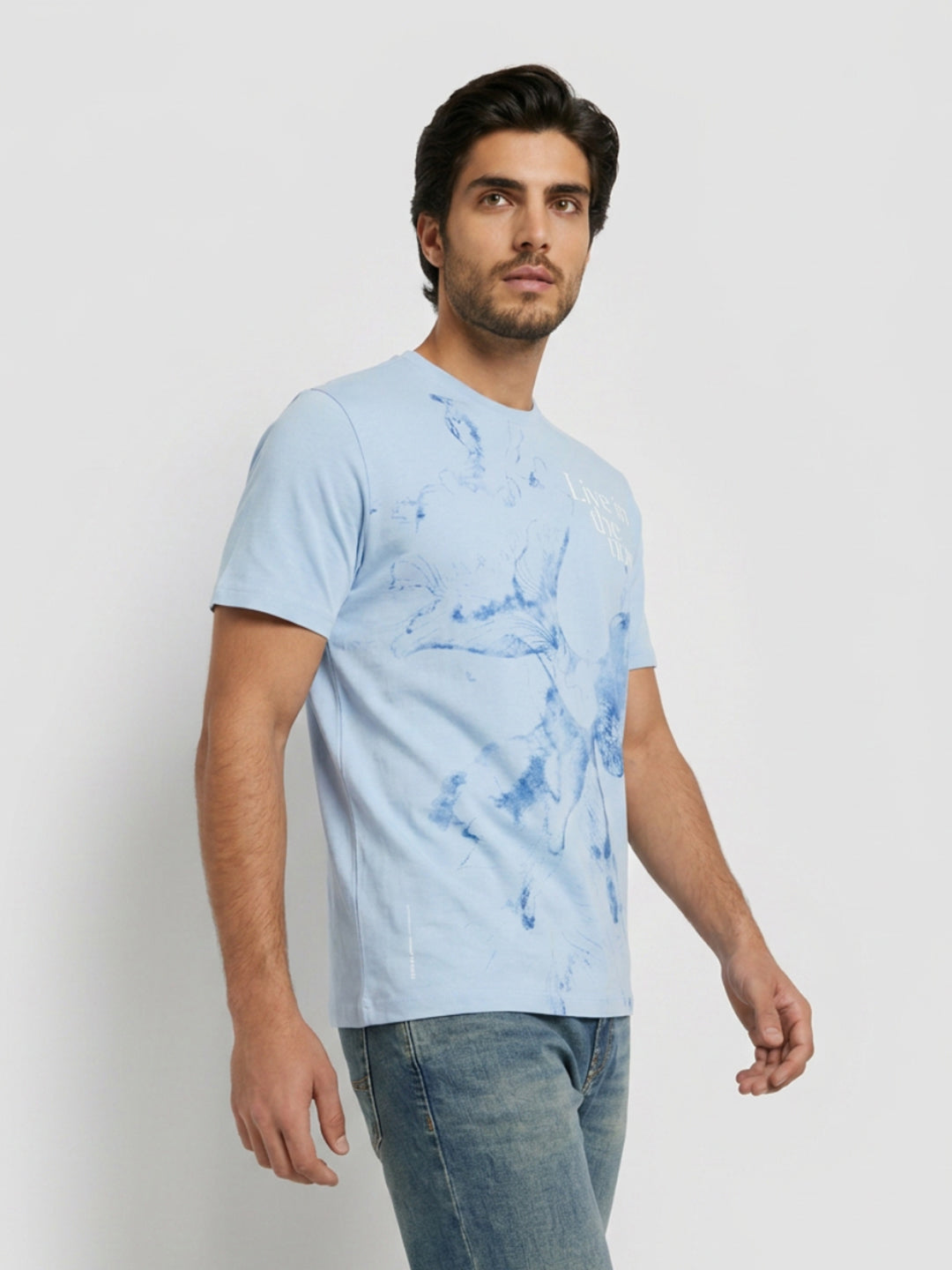Men T-Shirt Graphic Blue Regular Fit