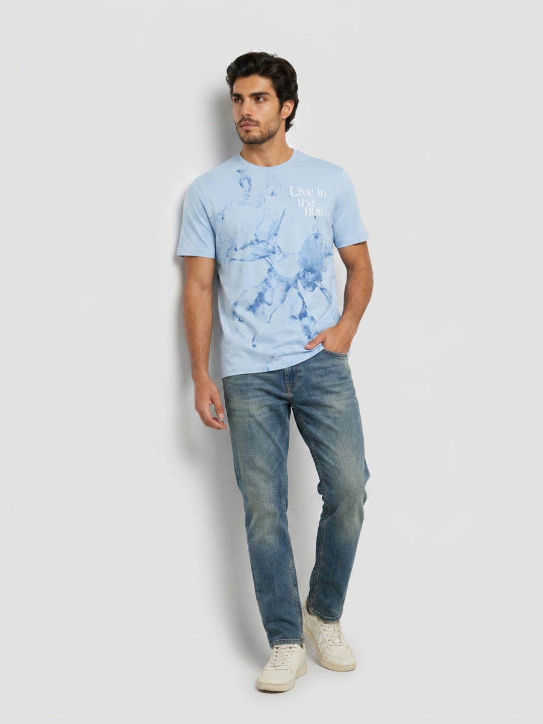 Men T-Shirt Graphic Blue Regular Fit