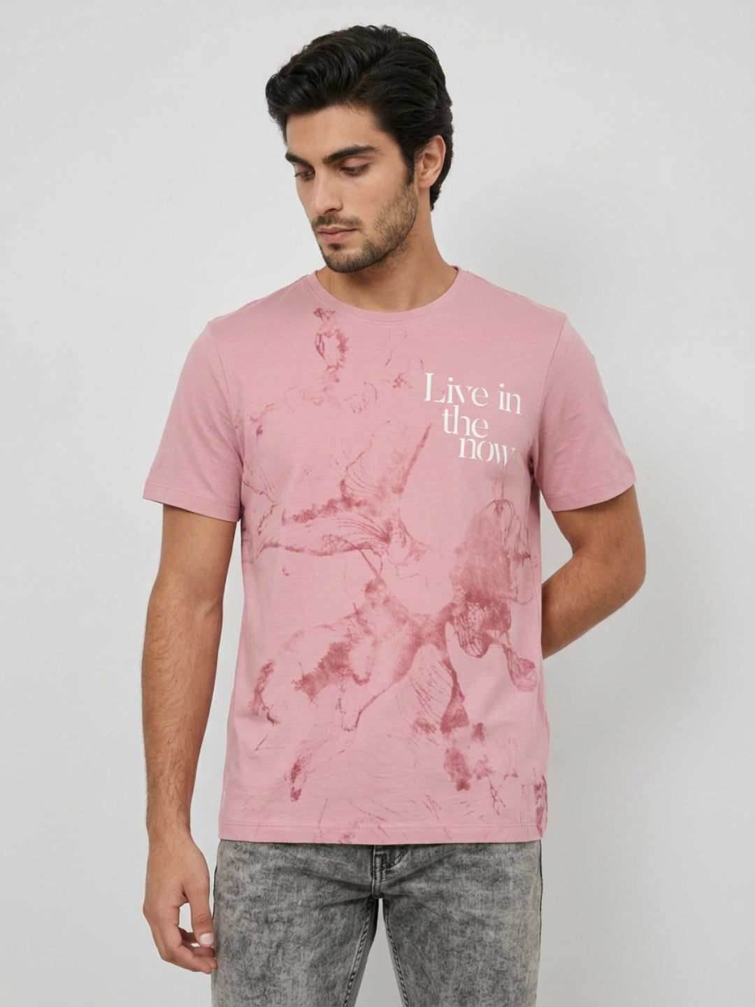 Men T-Shirt Graphic Pink Regular Fit
