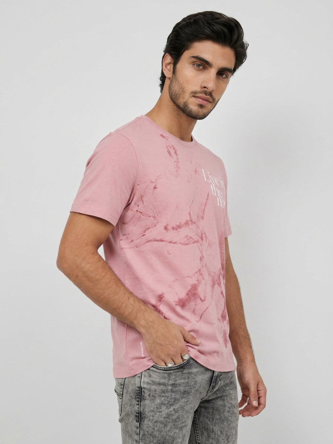 Men T-Shirt Graphic Pink Regular Fit
