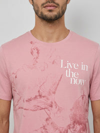 Men T-Shirt Graphic Pink Regular Fit