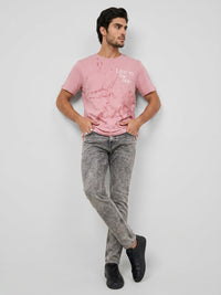Men T-Shirt Graphic Pink Regular Fit