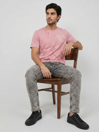 Men T-Shirt Graphic Pink Regular Fit