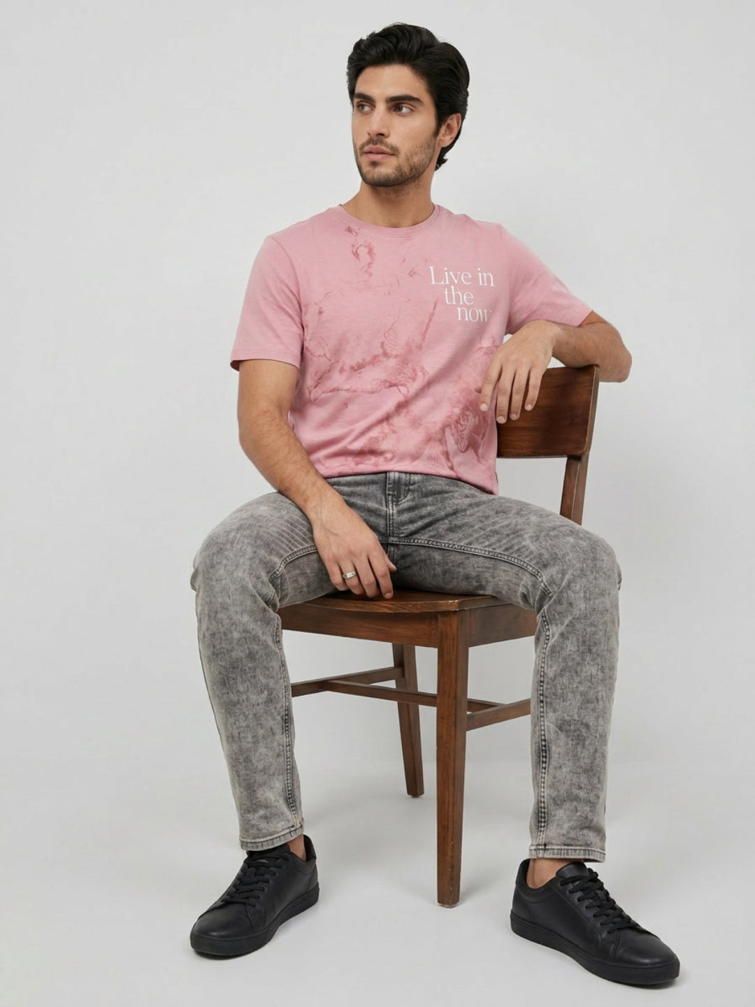 Men T-Shirt Graphic Pink Regular Fit