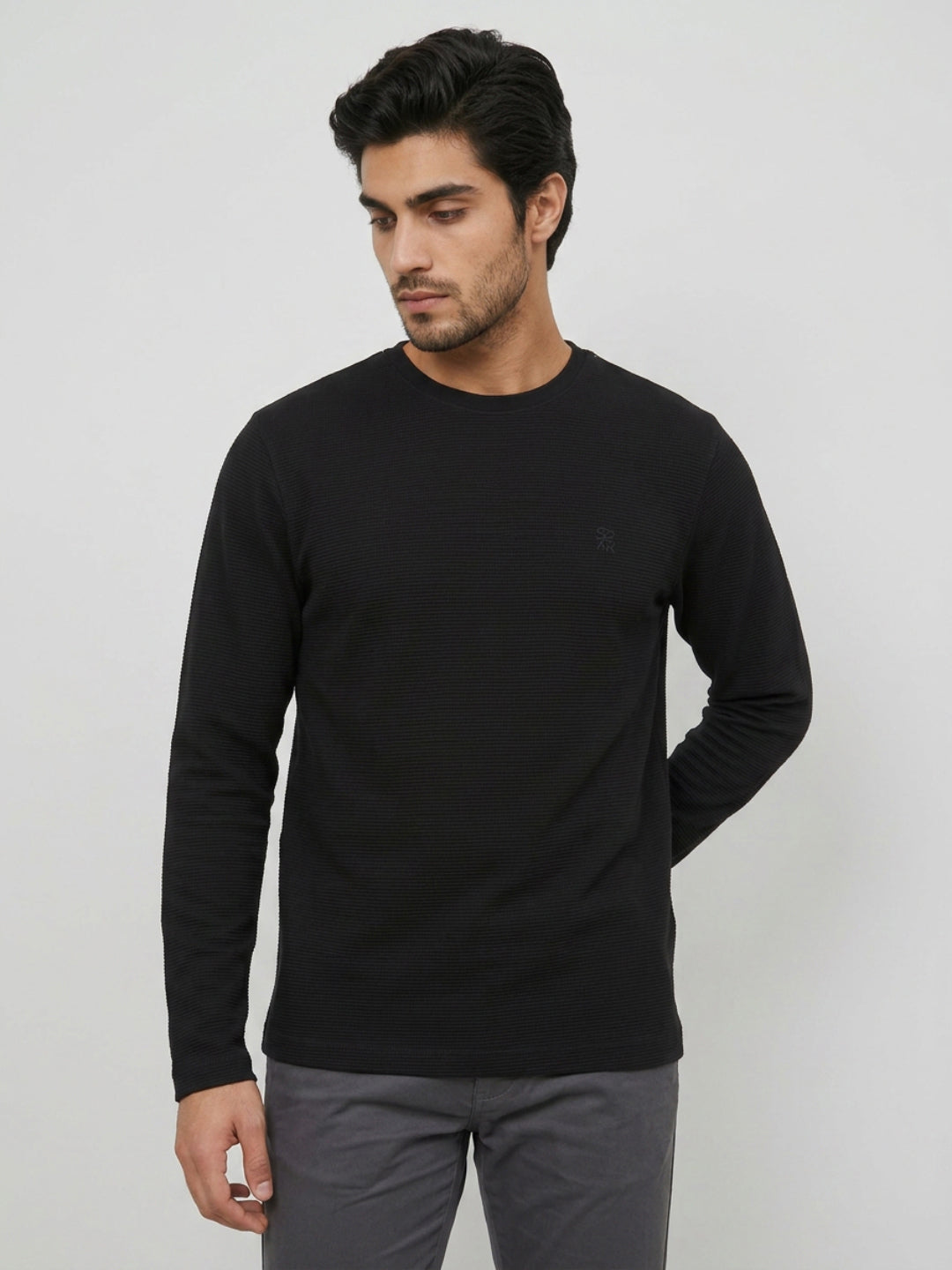 Men T-Shirt Textured Black Regular Fit
