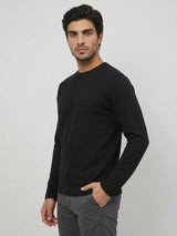 Men T-Shirt Textured Black Regular Fit