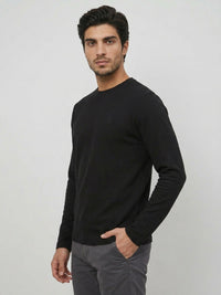 Men T-Shirt Textured Black Regular Fit