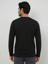 Men T-Shirt Textured Black Regular Fit