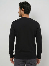 Men T-Shirt Textured Black Regular Fit