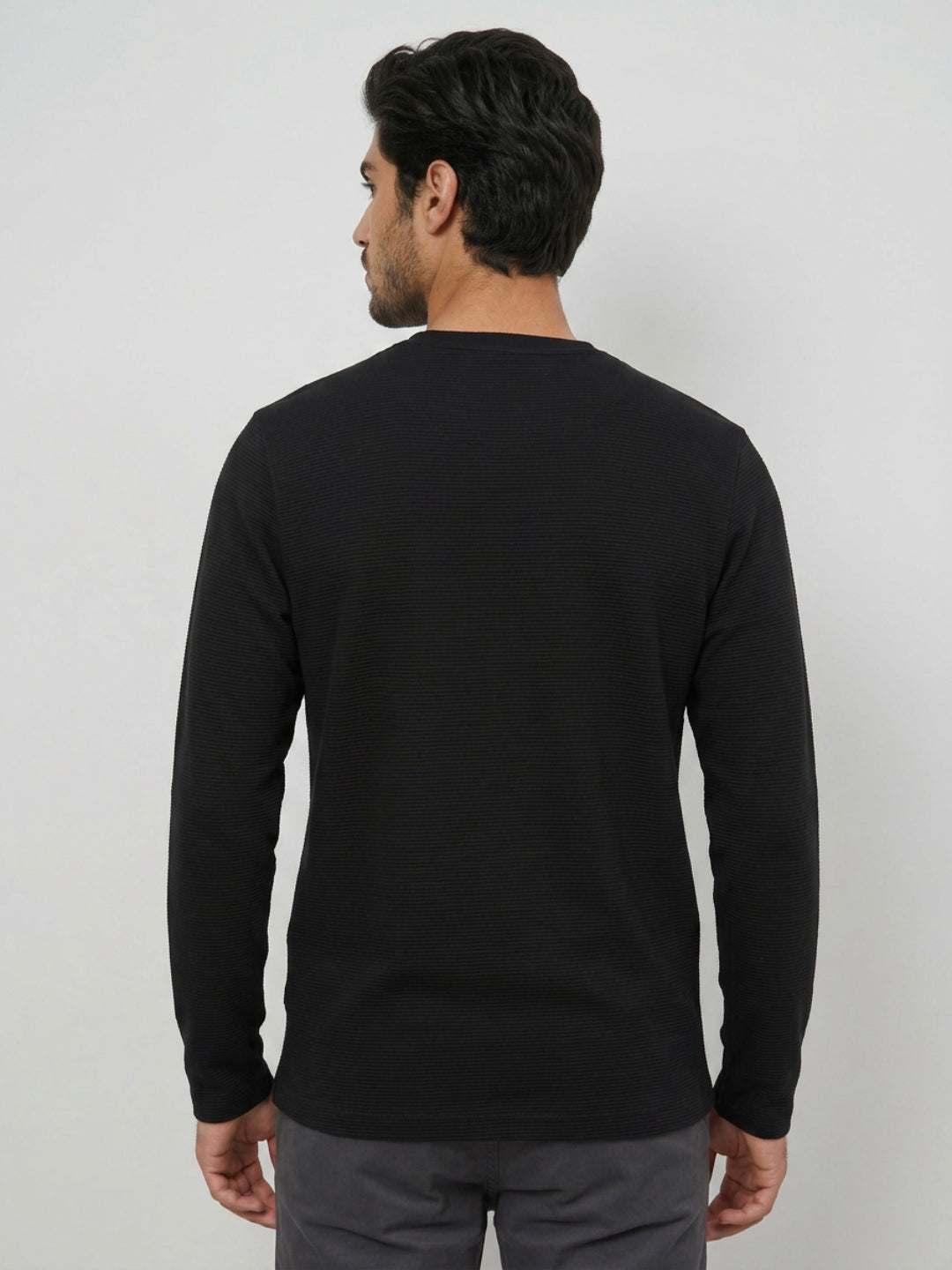 Men T-Shirt Textured Black Regular Fit