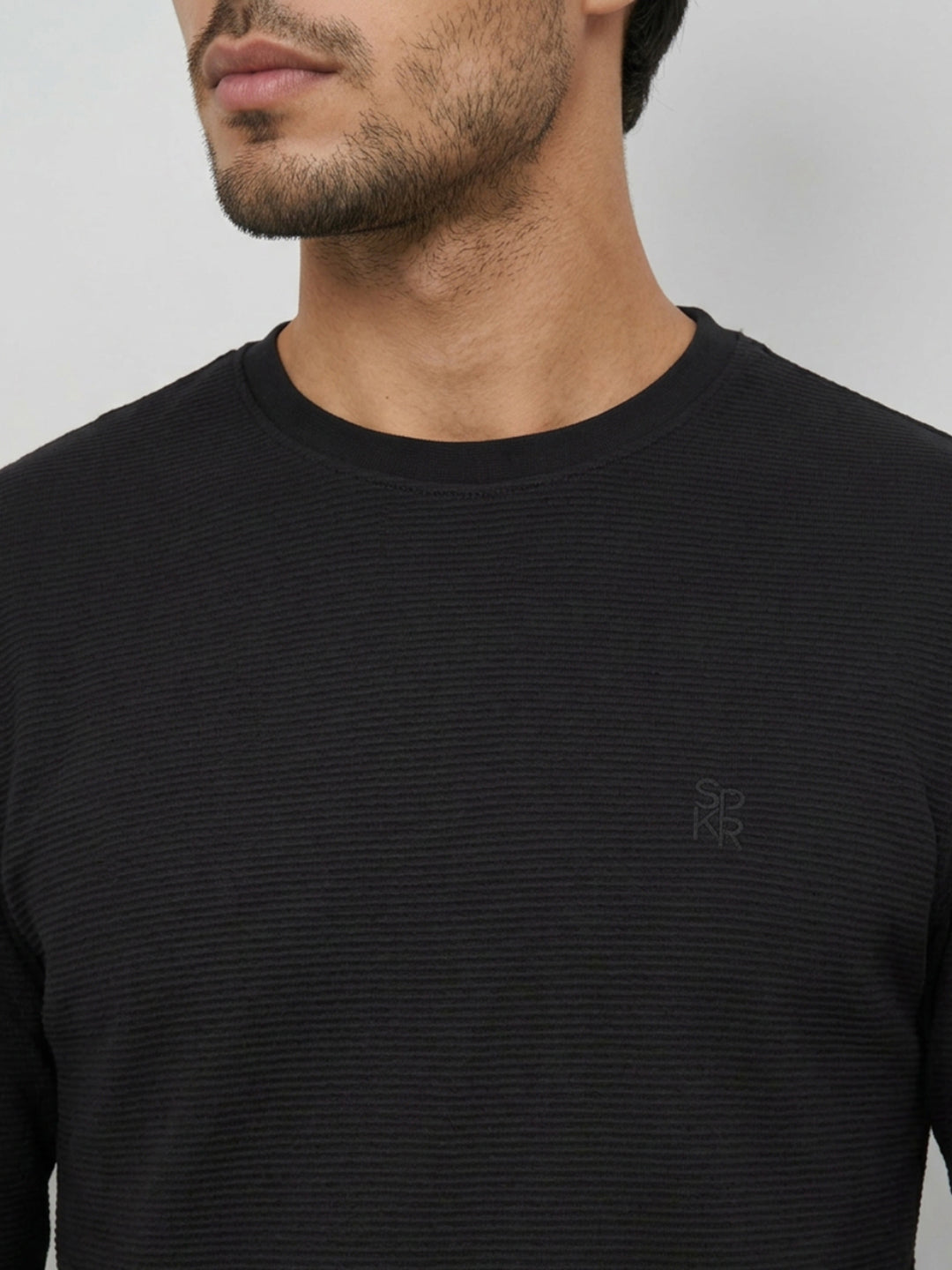Men T-Shirt Textured Black Regular Fit