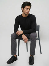Men T-Shirt Textured Black Regular Fit