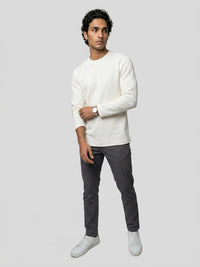 Men T-Shirt Textured White Regular Fit