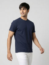 Men T-Shirt Graphic Navy Blue Regular Fit
