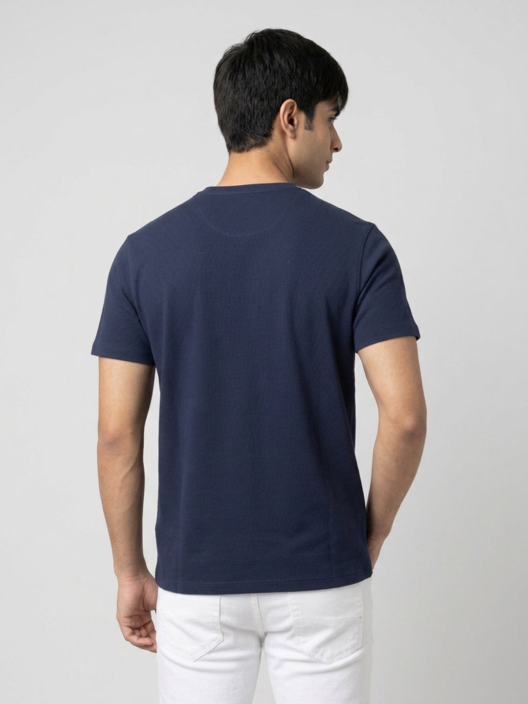 Men T-Shirt Graphic Navy Blue Regular Fit
