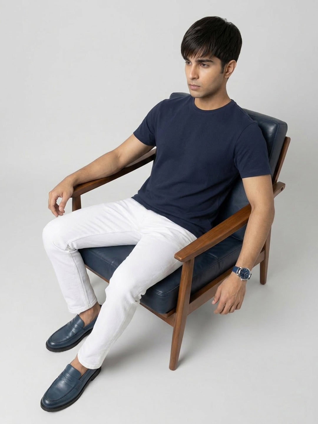 Men T-Shirt Graphic Navy Blue Regular Fit