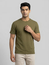 Men T-Shirt Solid Green Regular Fit