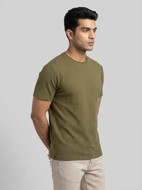 Men T-Shirt Solid Green Regular Fit