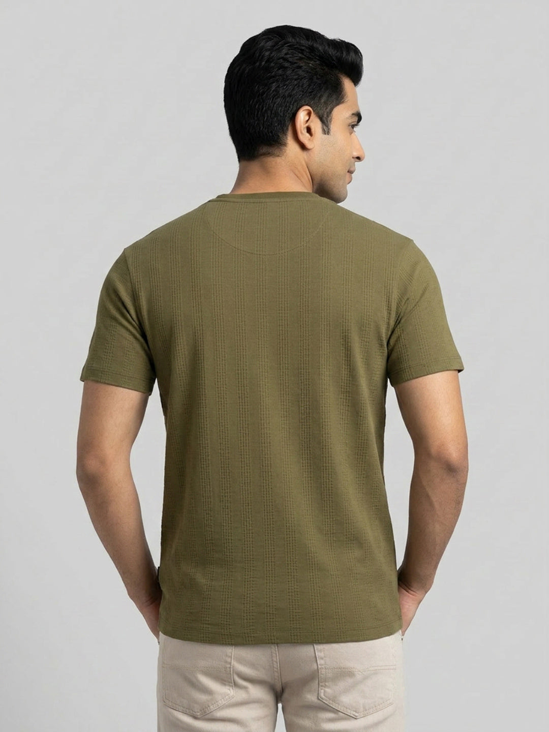 Men T-Shirt Solid Green Regular Fit